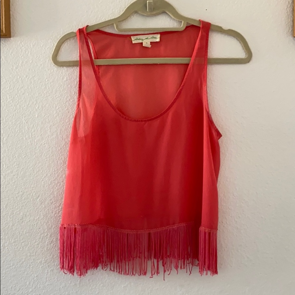 Urban outfitters pink fringe tank